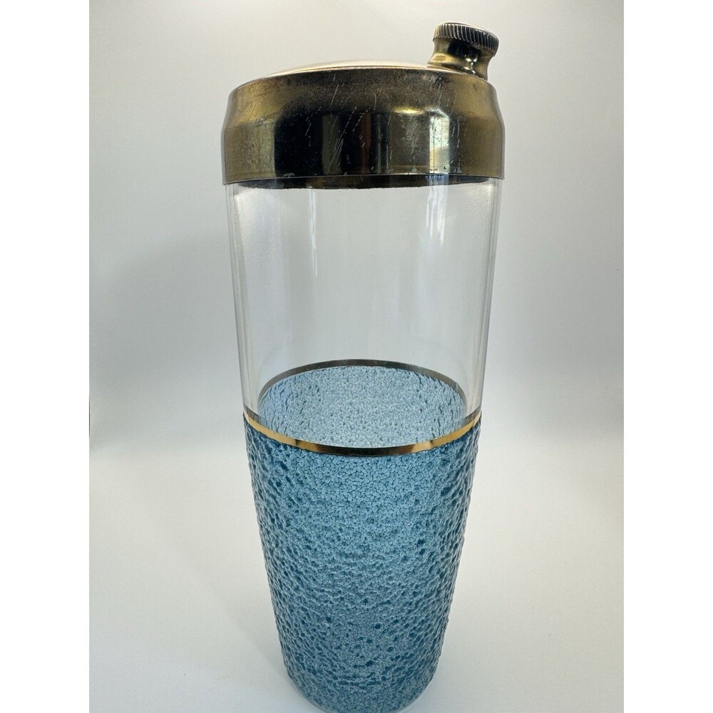 Vintage Cocktail Shaker Clear and Textured Glass 22k Gold Band MCM Barware